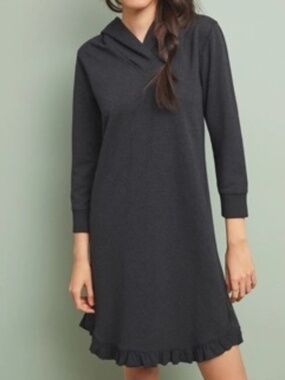 Anthropologie Sundays Avery Hooded Ruffle Sweatshirt Dress Size M Gray